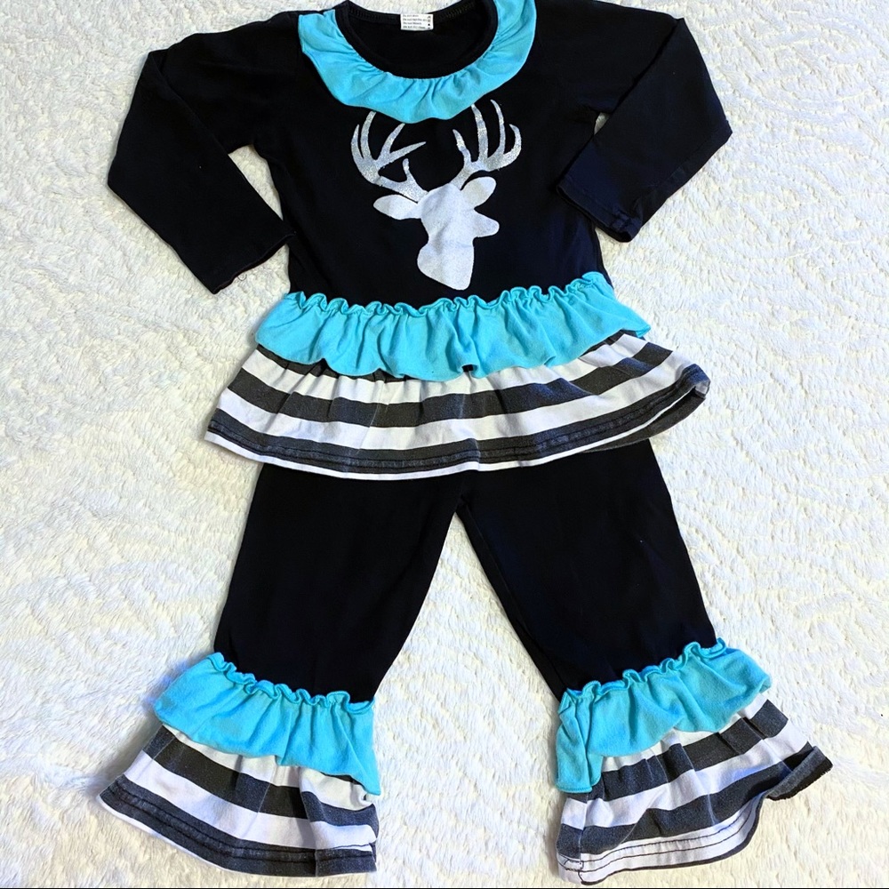 Adorable Boutique Ruffles & Glitter Deer Outfit